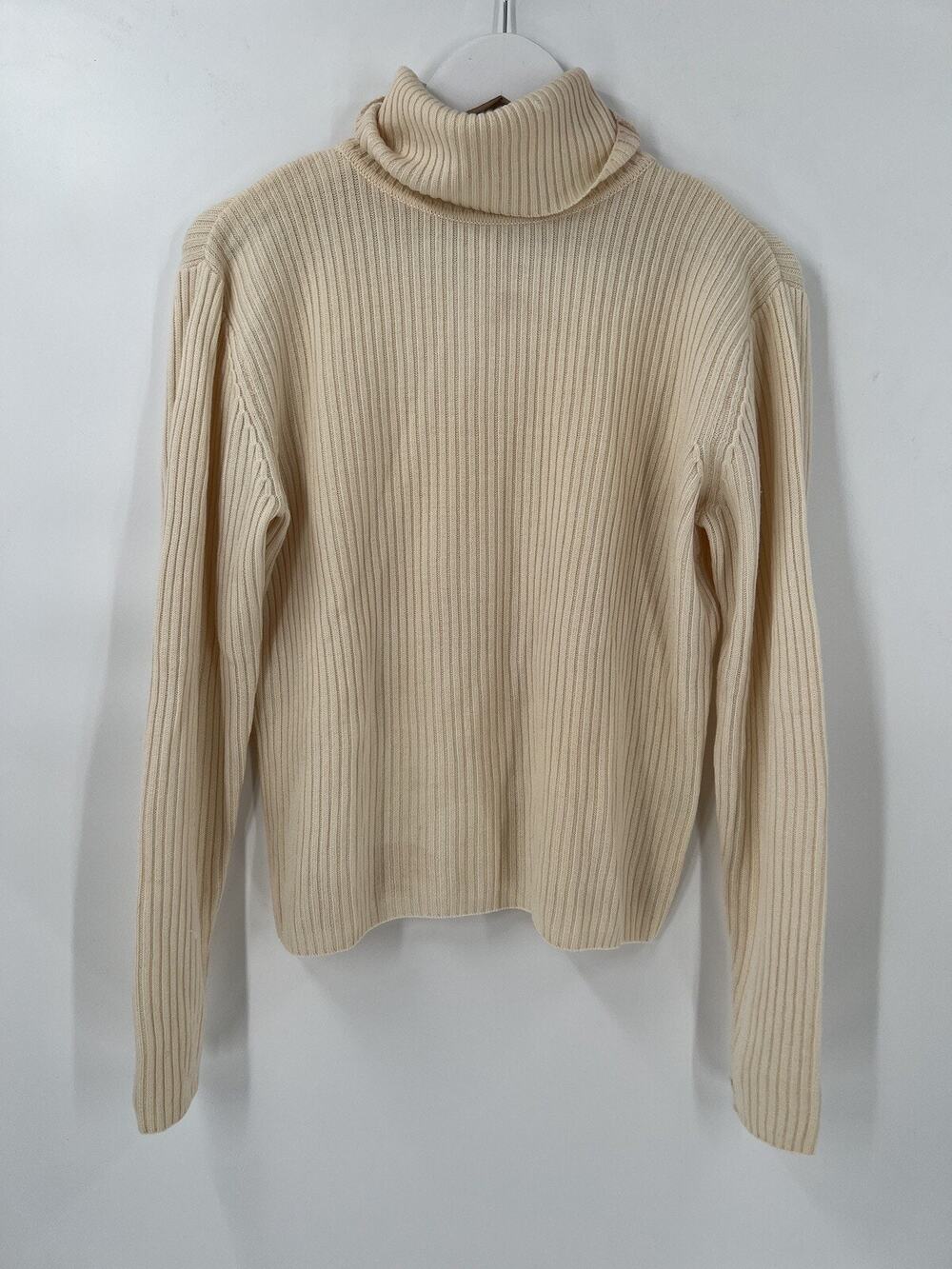 Lafayette 148 Sweater Womens Medium Ivory Beige Wool Turtleneck Knit Pullover
